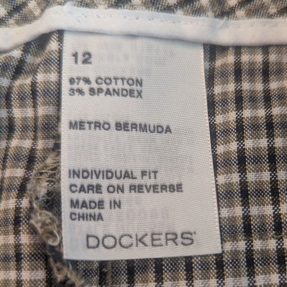 90s Dockers Ideal Fit Olive Black Micro Plaid Metro Bermuda Shorts Women's 12 - Picture 8 of 9